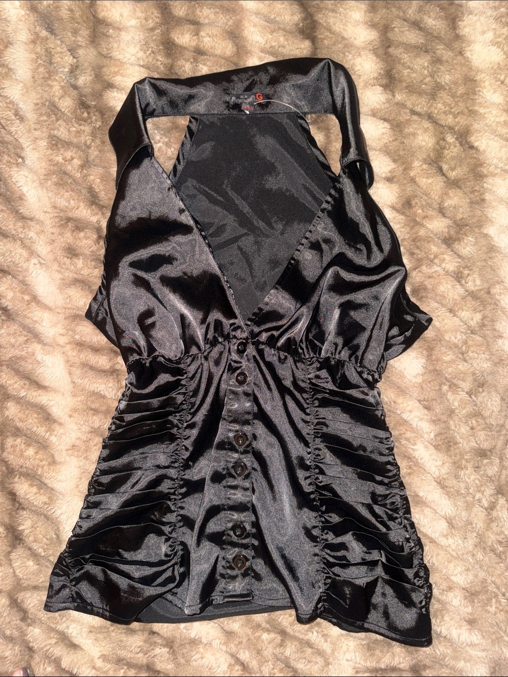 G by Guess Black Satin Halter Button-Front Sleep Top